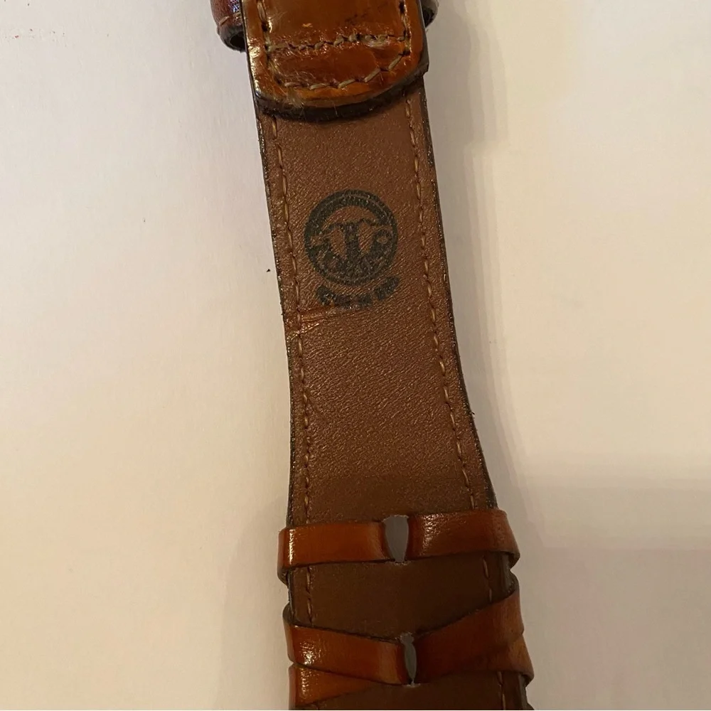 TORINO BELT BROWN LEATHER WOVEN & SMOOTH USA GOLD TONE ITALY BUCKLE SIZE 38